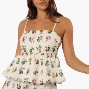 Petal + Pup Botanique Ivory Fruit Floral Cotton Corset Peplum Top Medium